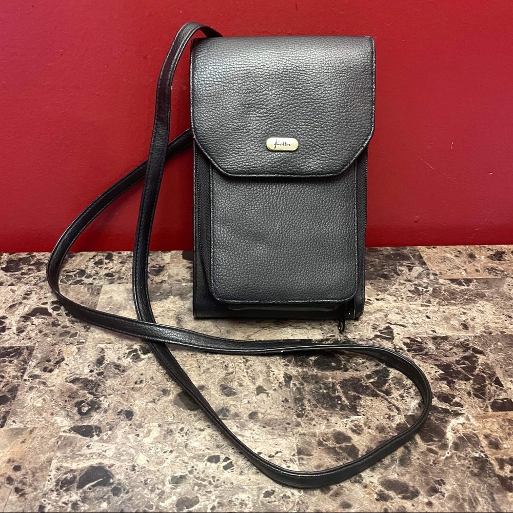 Vintage Koltov Crossbody Organizing Purse Black Long messenger strap bag
